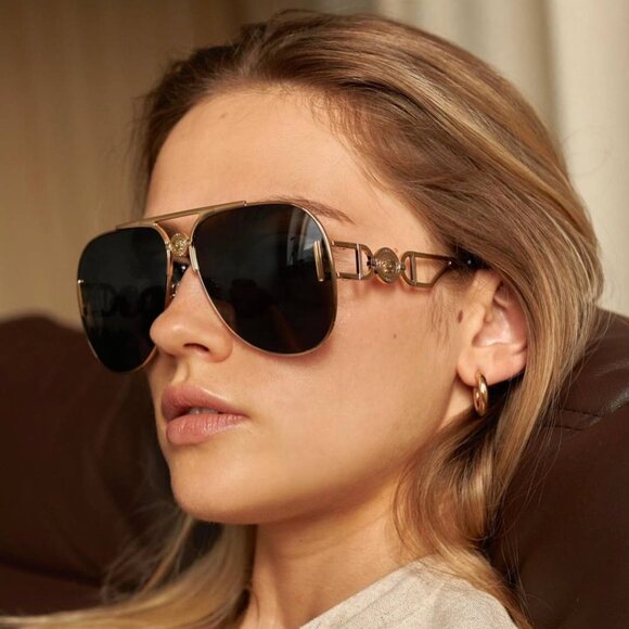 Versace VE2255 100287 Aviator Sunglasses – Gold/Dark Grey - Picture 1 of 11